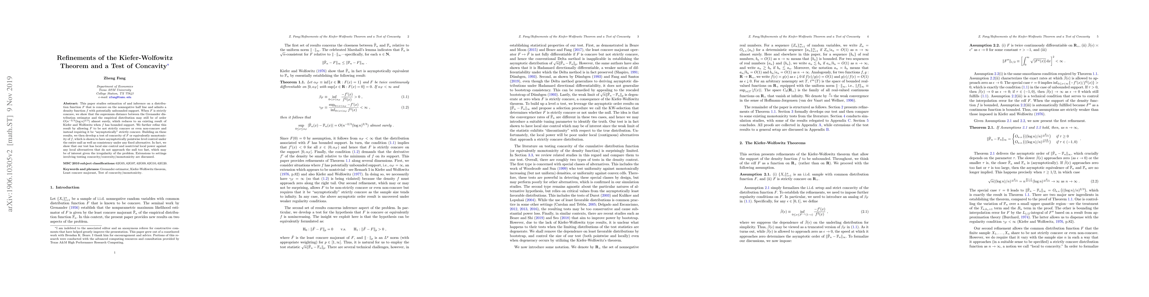 Thumbnail for Refinements of the Kiefer-Wolfowitz Theorem and a Test of Concavity