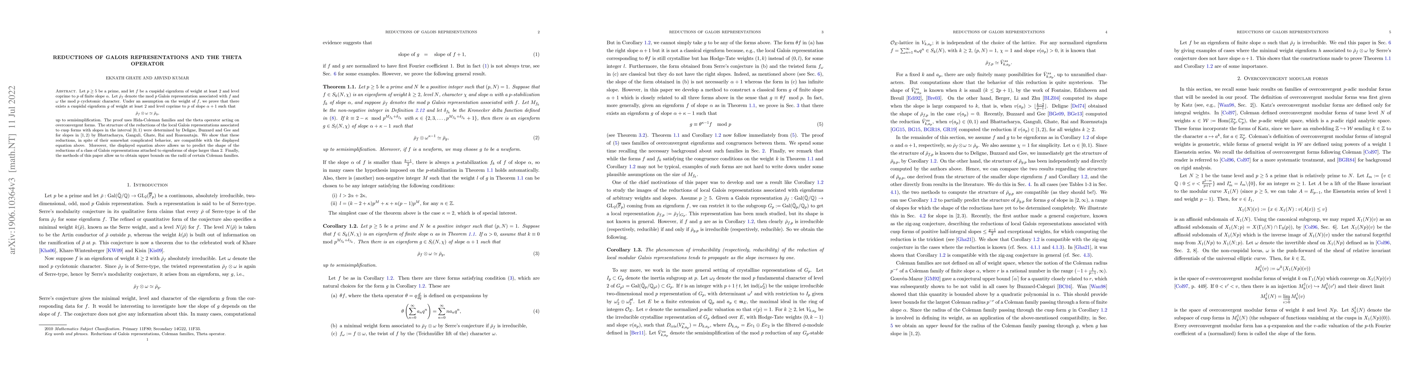 Thumbnail for Reductions of Galois representations and the theta operator