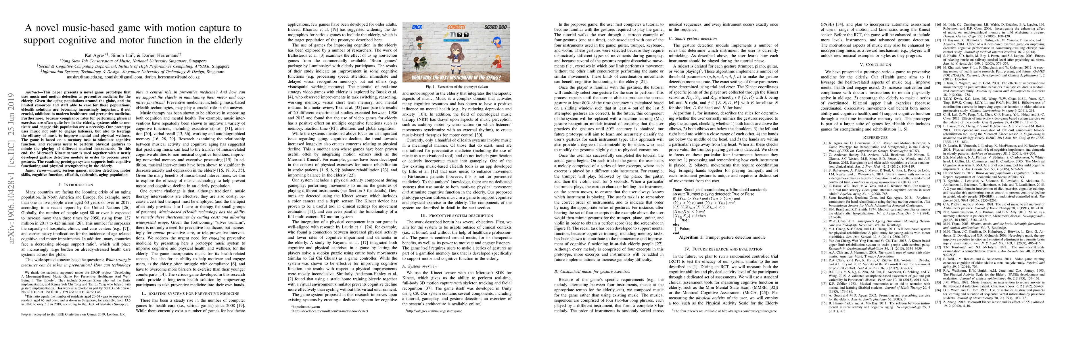 Thumbnail for A novel music-based game with motion capture to support cognitive and
  motor function in the elderly