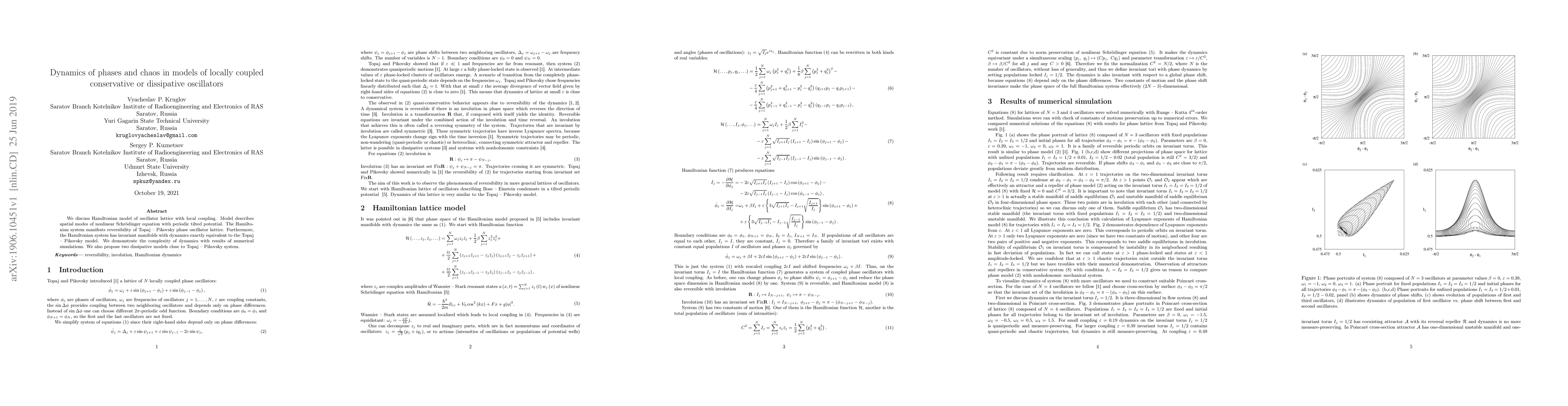 Thumbnail for Dynamics of phases and chaos in models of locally coupled conservative
  or dissipative oscillators