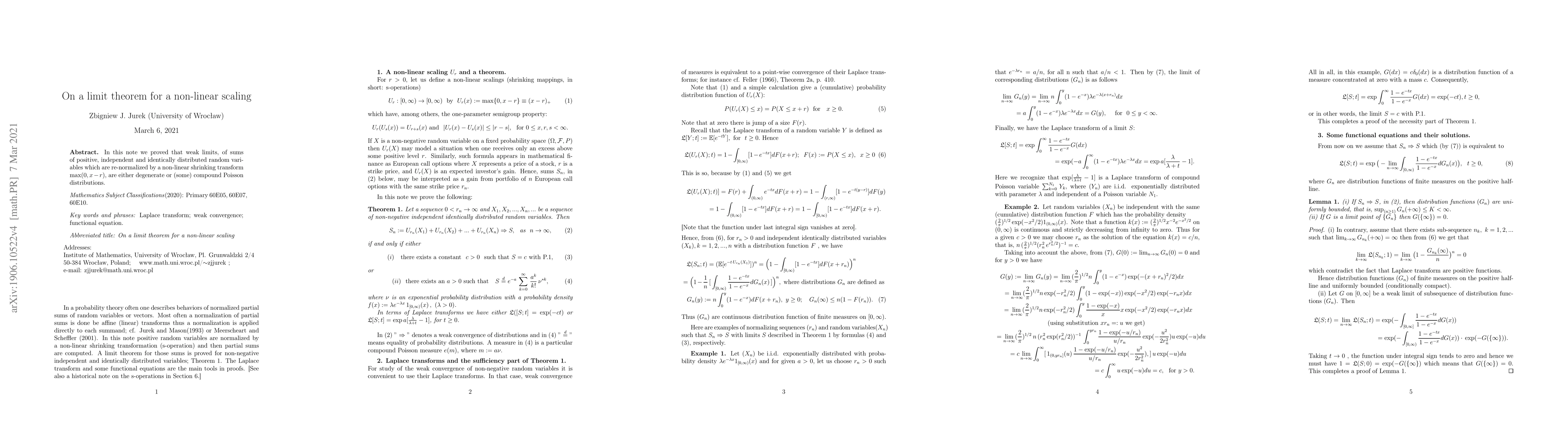 Thumbnail for On a limit theorem for a non-linear scaling