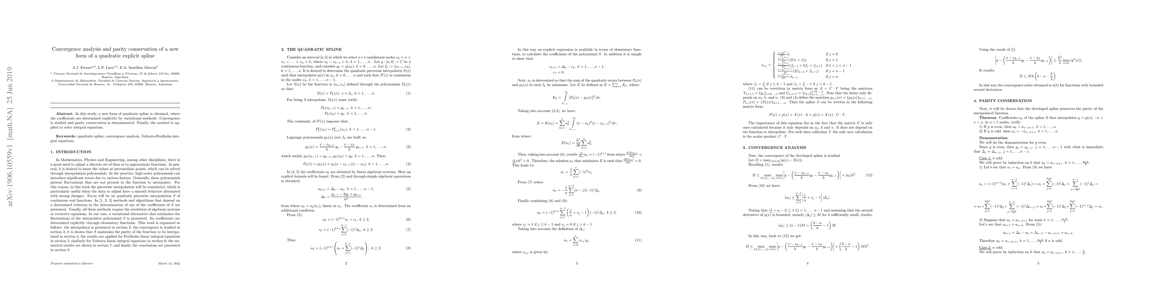 Thumbnail for Convergence analysis and parity conservation of a new form of a
  quadratic explicit spline