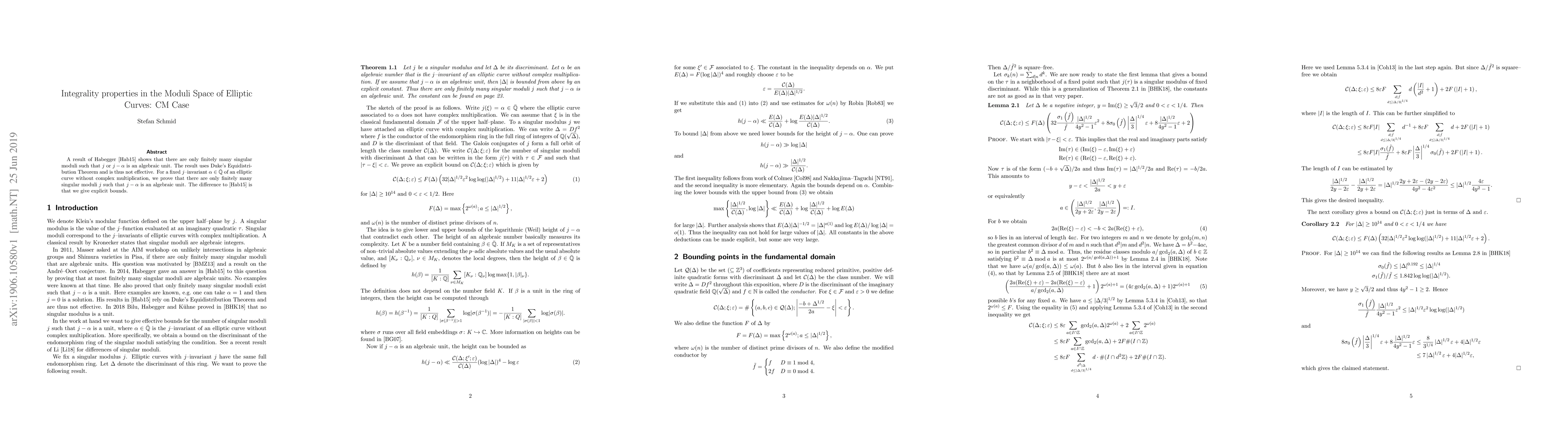 Thumbnail for Integrality properties in the Moduli Space of Elliptic Curves: CM Case