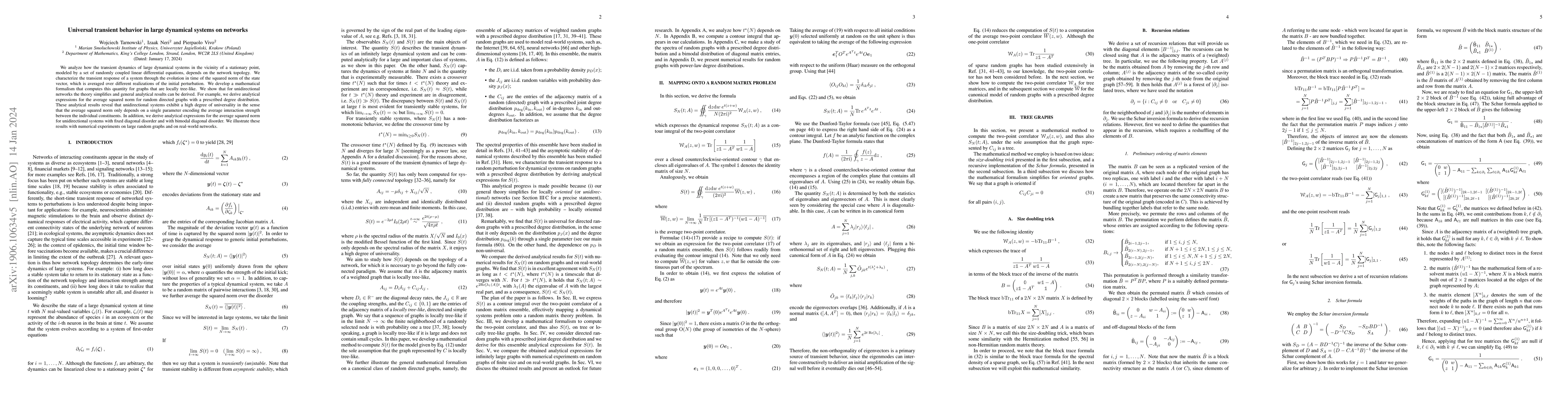 Thumbnail for Universal transient behavior in large dynamical systems on networks