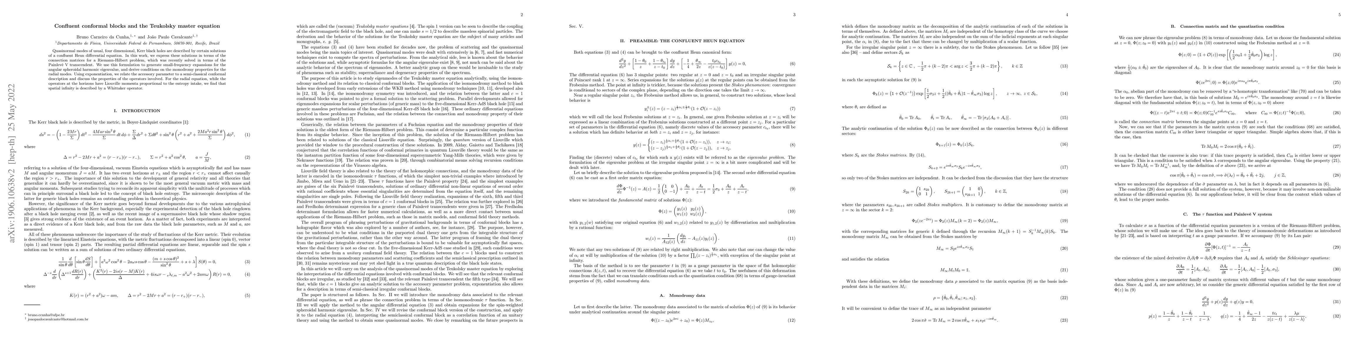 Thumbnail for Confluent conformal blocks and the Teukolsky master equation