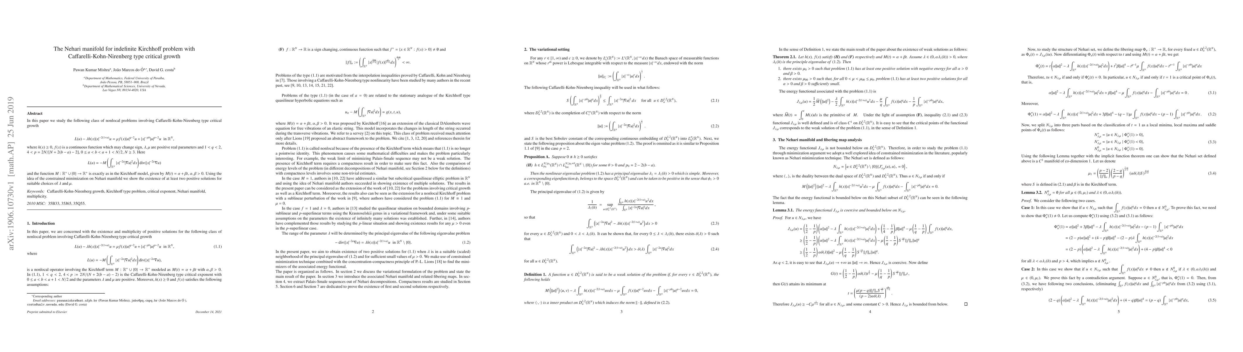 Thumbnail for The Nehari manifold for indefinite Kirchhoff problem with
  Caffarelli-Kohn-Nirenberg type critical growth