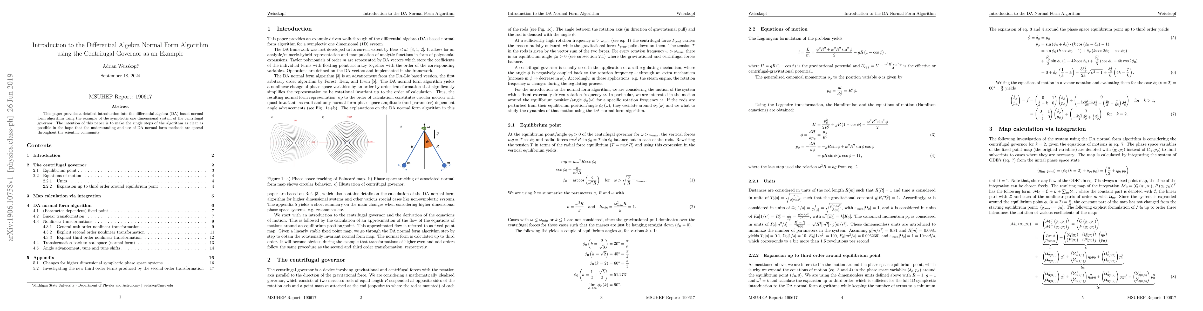Thumbnail for Introduction to the Differential Algebra Normal Form Algorithm using the
  Centrifugal Governor as an Example