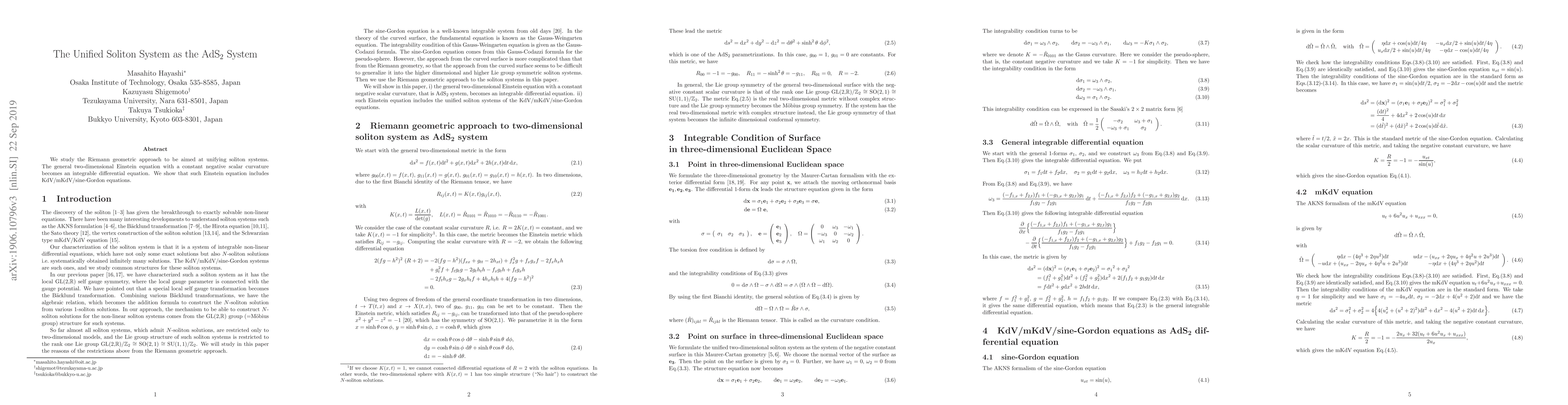 Thumbnail for The Unified Soliton System as the ${\rm AdS_2}$ System