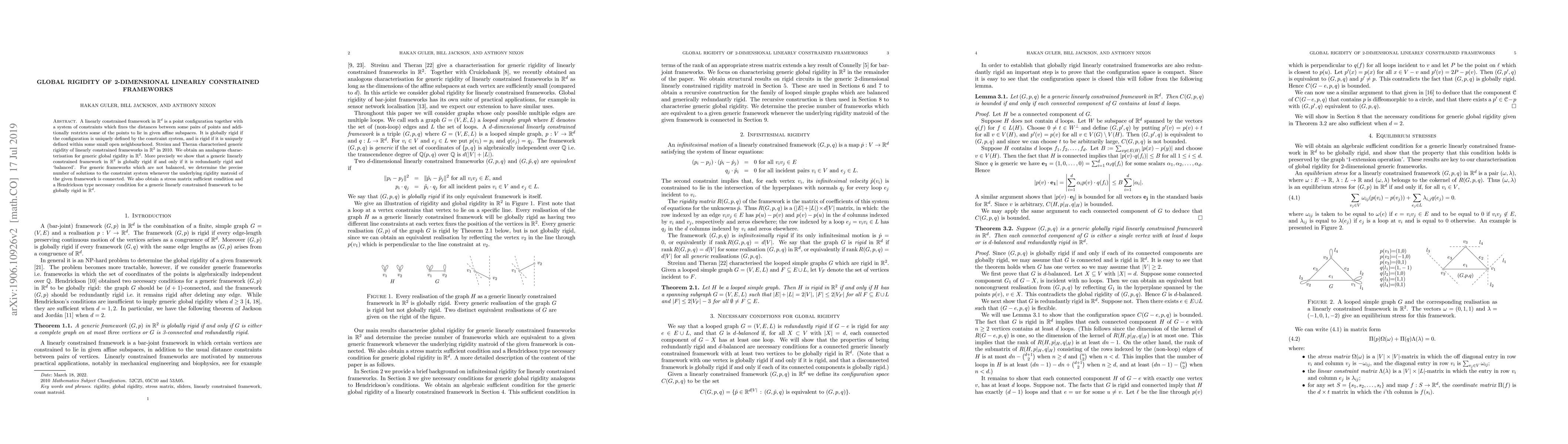 Thumbnail for Global rigidity of 2-dimensional linearly constrained frameworks