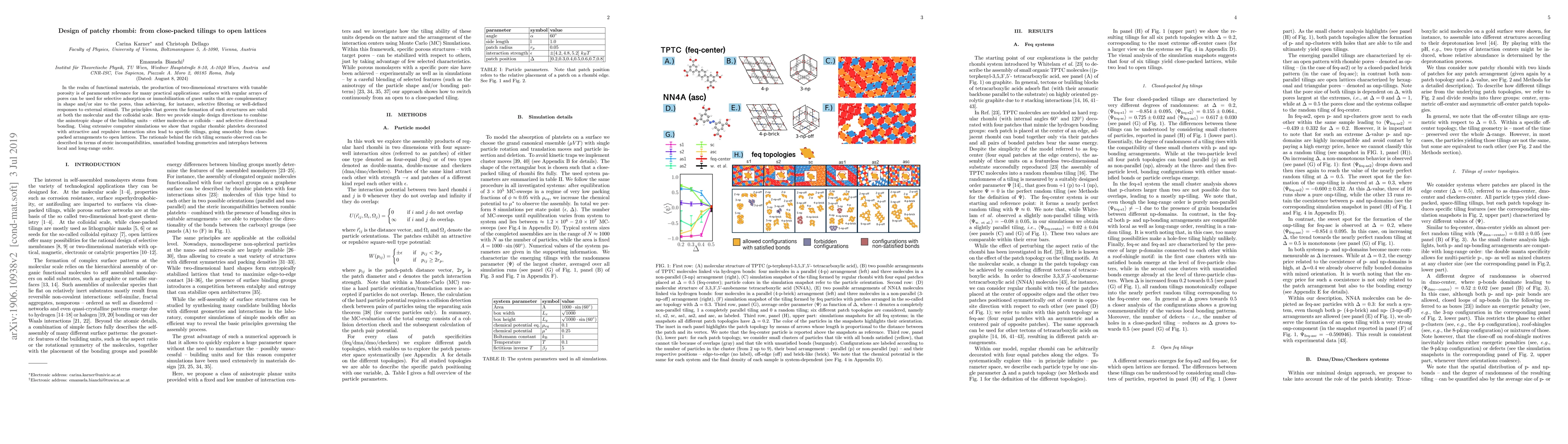 Thumbnail for Design of patchy rhombi: from close-packed tilings to open lattices