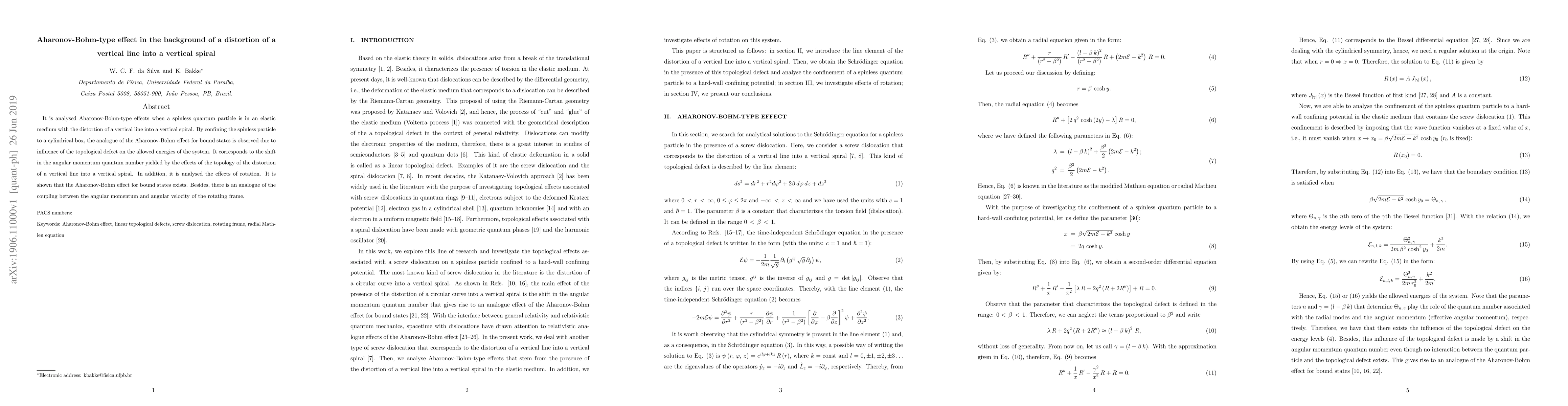 Thumbnail for Aharonov-Bohm-type effect in the background of a distortion of a
  vertical line into a vertical spiral