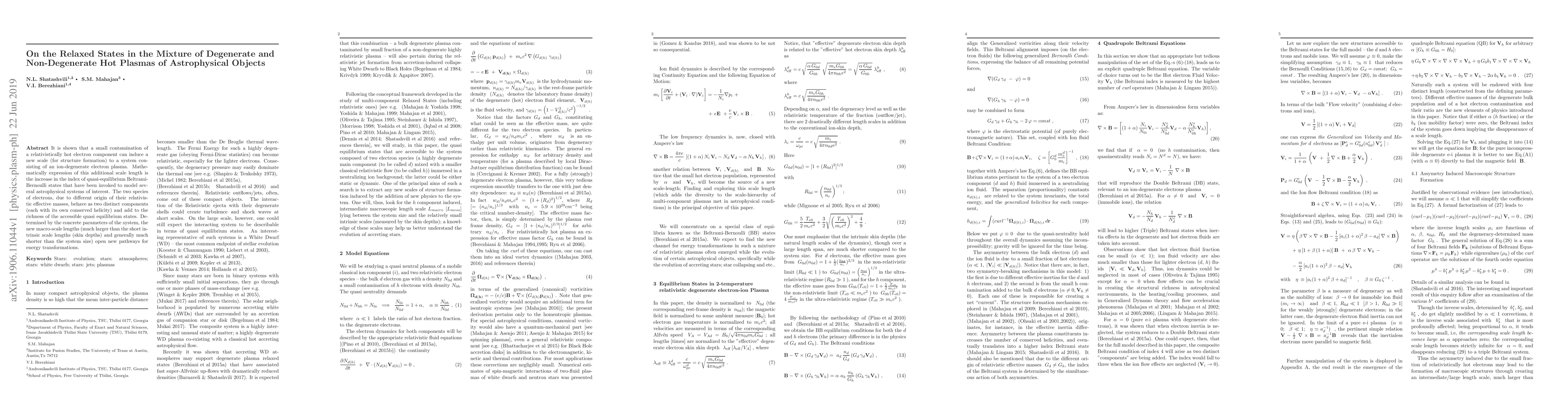 Thumbnail for On the Relaxed States in the Mixture of Degenerate and Non-Degenerate
  Hot Plasmas of Astrophysical Objects