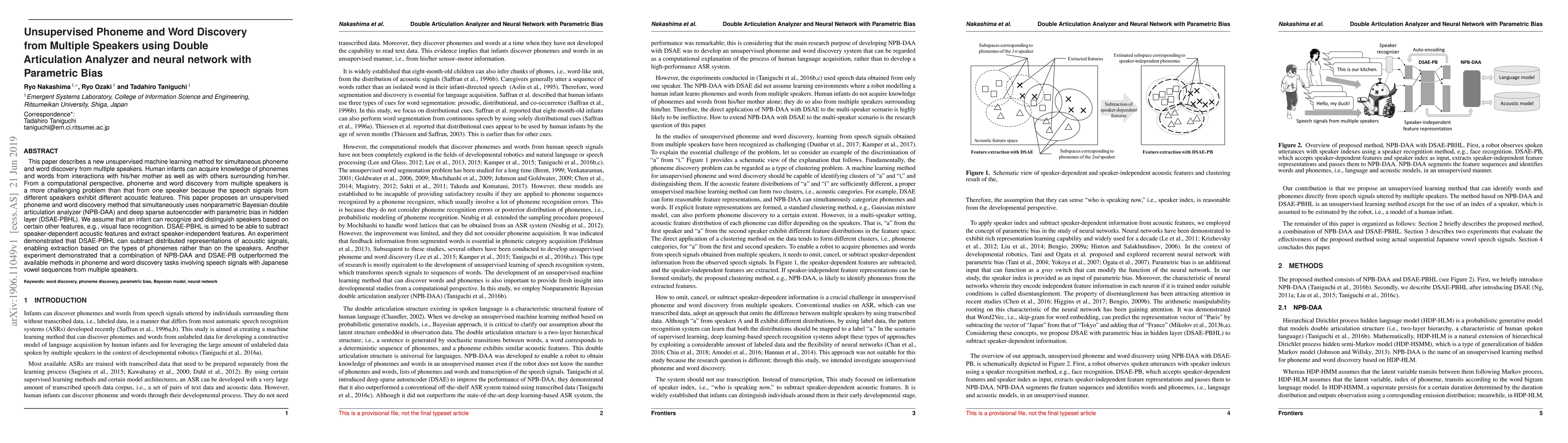 Thumbnail for Unsupervised Phoneme and Word Discovery from Multiple Speakers using
  Double Articulation Analyzer and Neural Network with Parametric Bias
