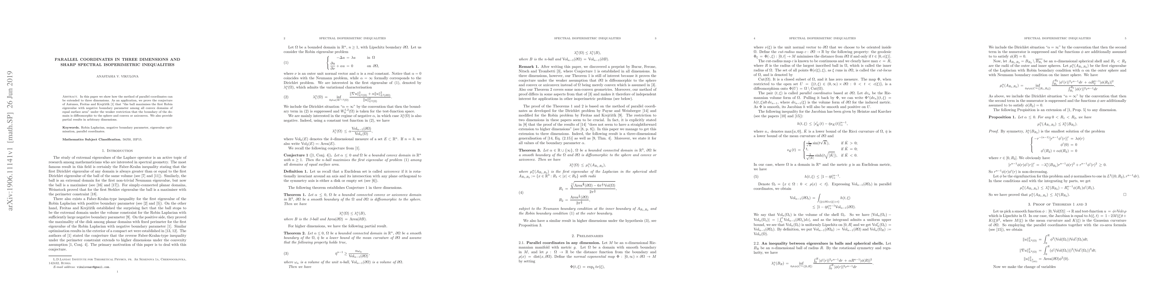 Thumbnail for Parallel coordinates in three dimensions and sharp spectral
  isoperimetric inequalities