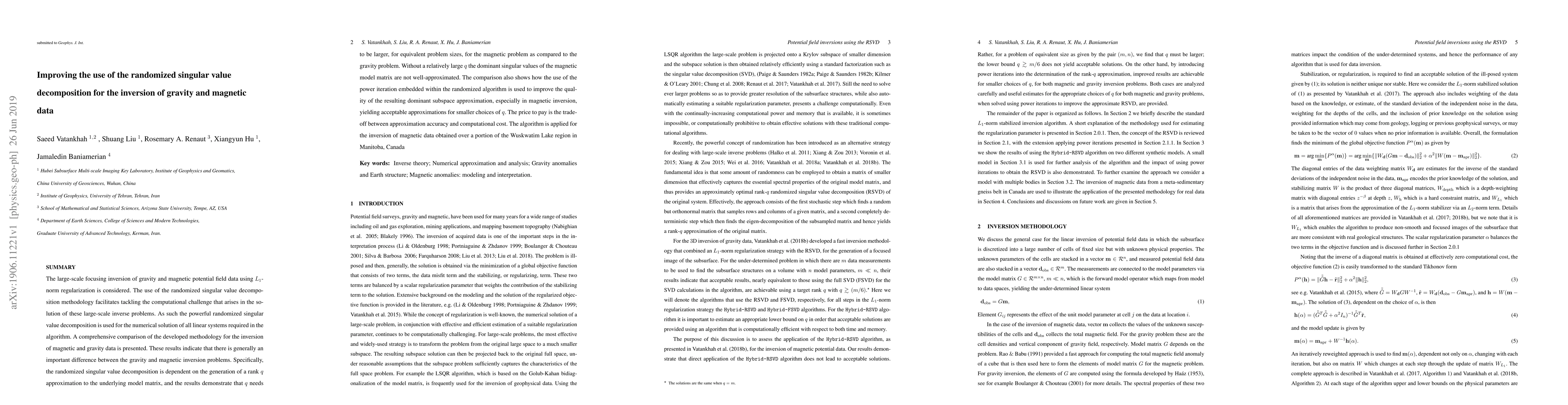 Thumbnail for Improving the use of the randomized singular value decomposition for the
  inversion of gravity and magnetic data