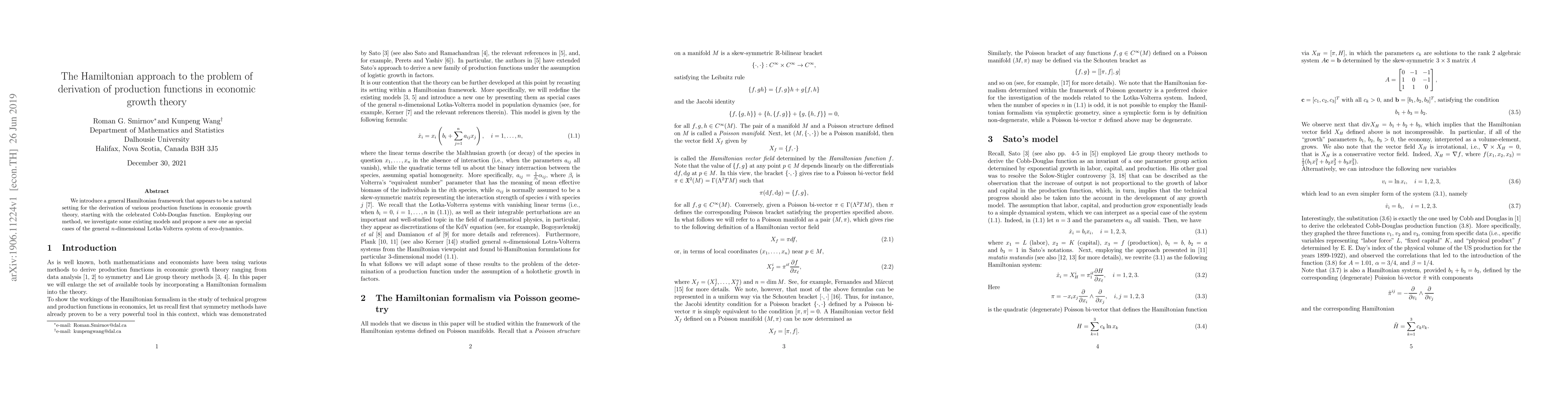 Thumbnail for The Hamiltonian approach to the problem of derivation of production
  functions in economic growth theory
