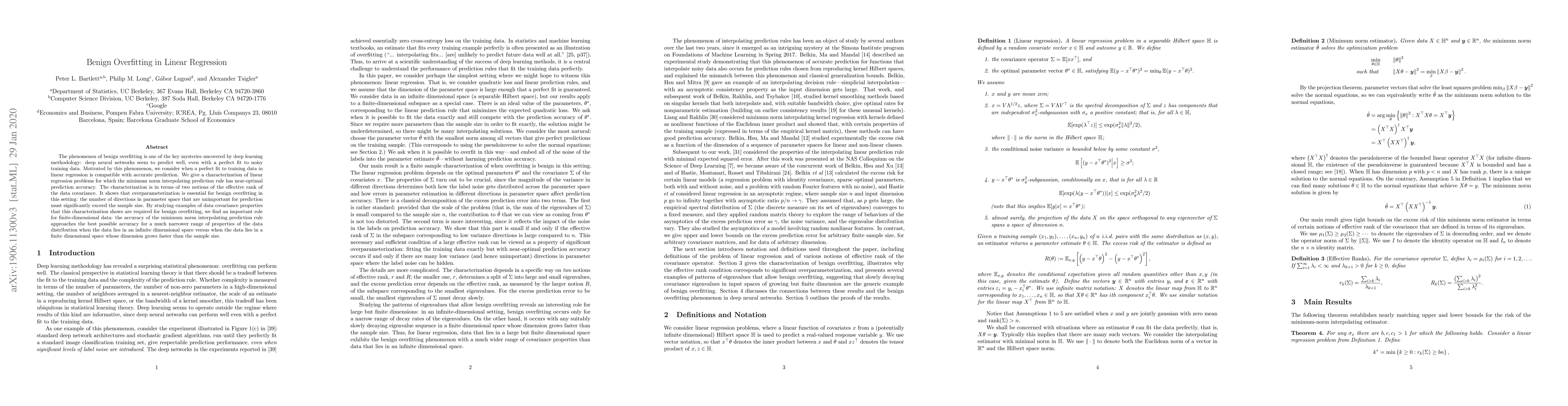 Thumbnail for Benign Overfitting in Linear Regression