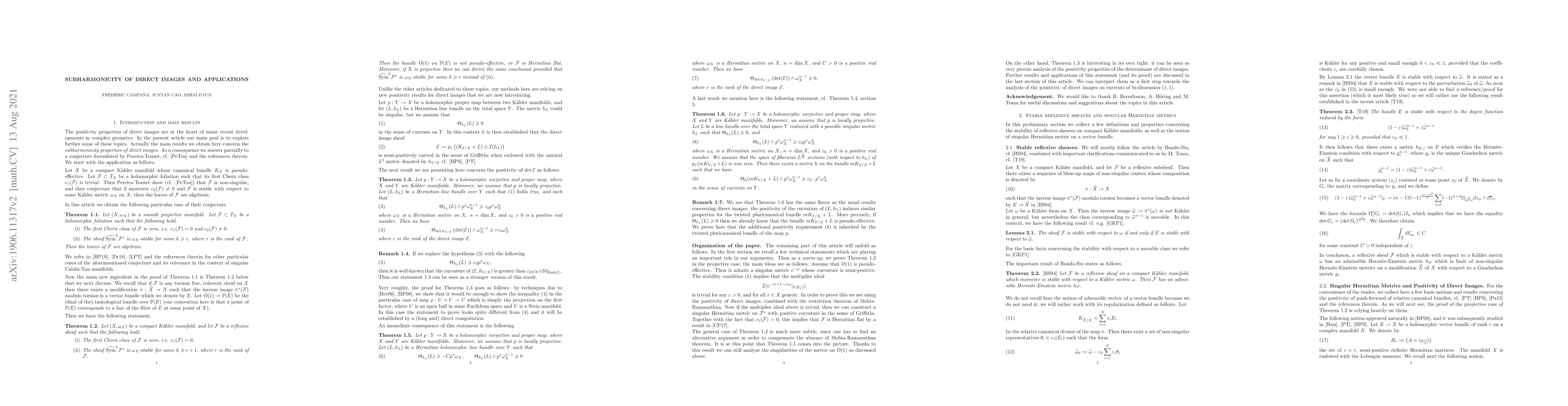 Thumbnail for Subharmonicity of direct images and applications