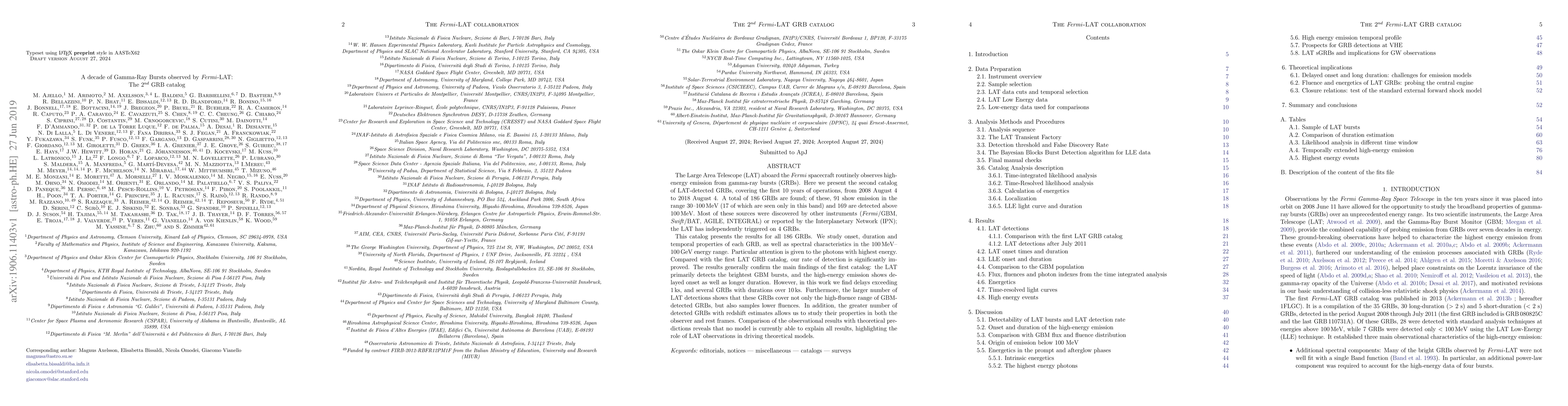 Thumbnail for A decade of Gamma-Ray Bursts observed by $Fermi$-LAT: The 2$^{nd}$ GRB
  catalog
