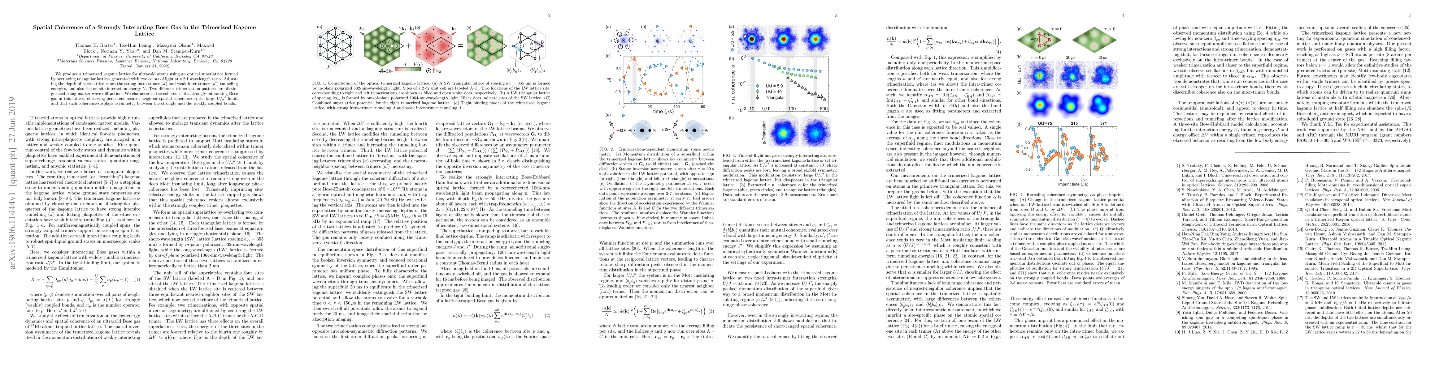 Thumbnail for Spatial Coherence of a Strongly Interacting Bose Gas in the Trimerized
  Kagome Lattice