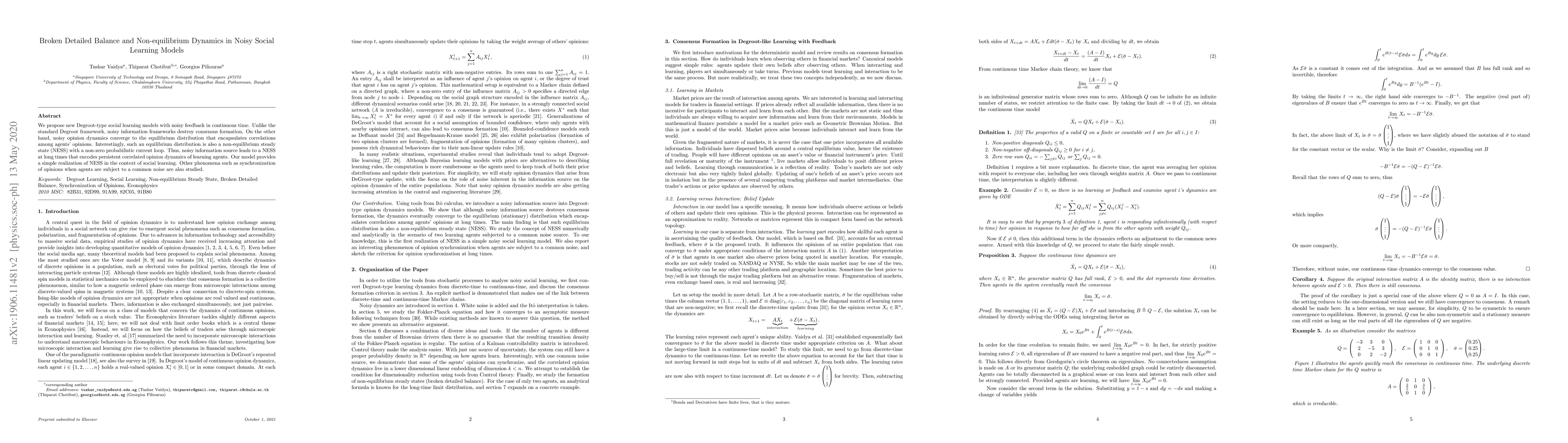 Thumbnail for Broken Detailed Balance and Non-Equilibrium Dynamics in Noisy Social
  Learning Models