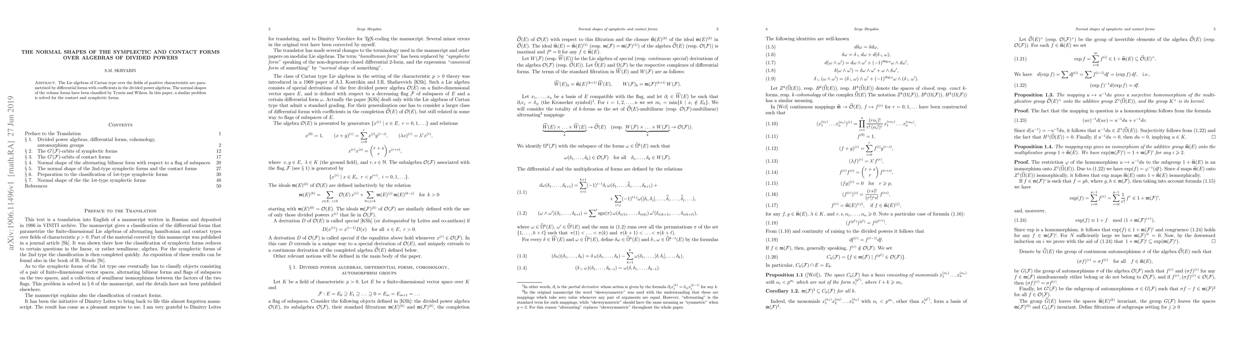 Thumbnail for The normal shapes of the symplectic and contact forms over algebras of
  divided powers