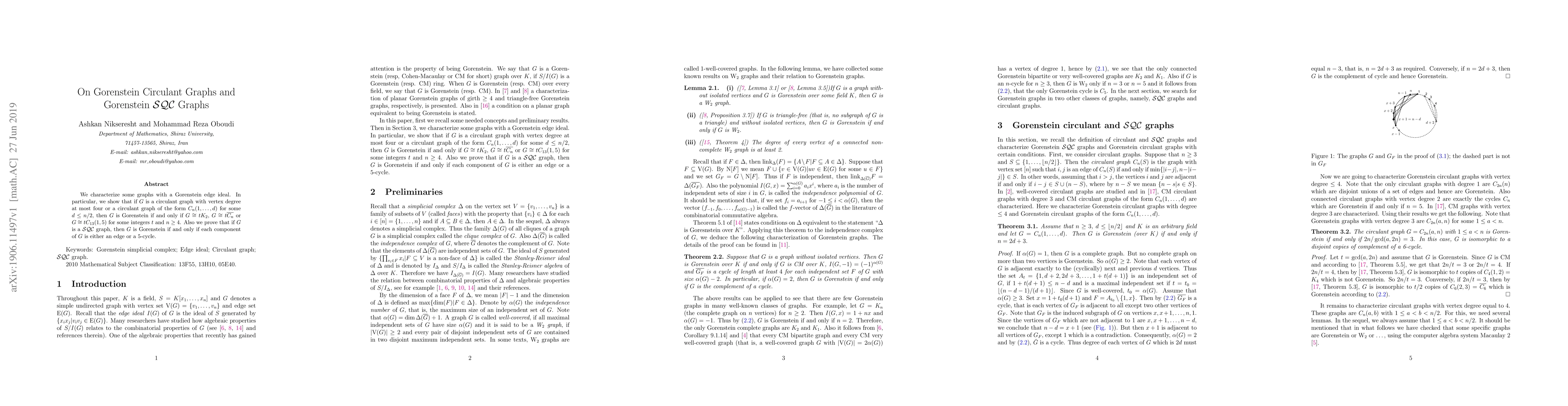 Thumbnail for On Gorenstein Circulant Graphs and Gorenstein SQC Graphs