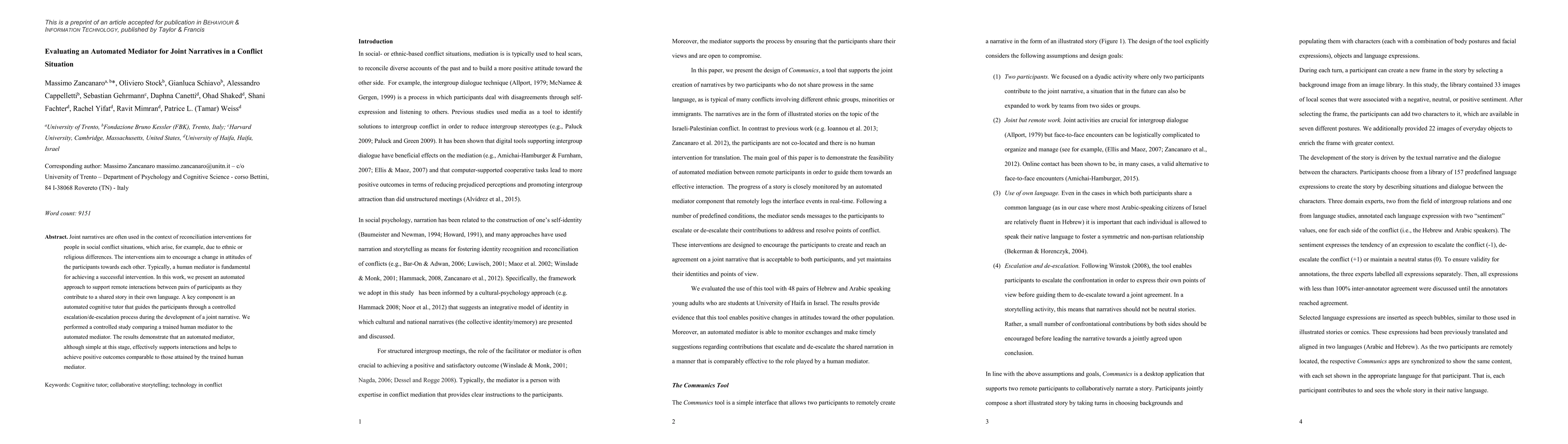 Thumbnail for Evaluating an Automated Mediator for Joint Narratives in a Conflict
  Situation