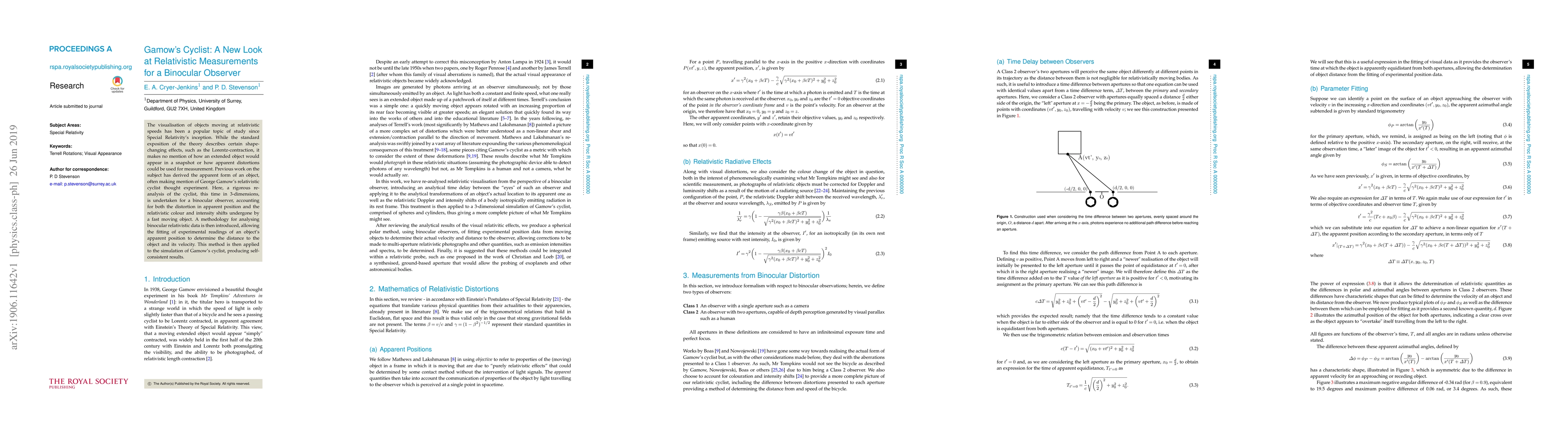 Thumbnail for Gamow's Cyclist: A New Look at Relativistic Measurements for a Binocular
  Observer
