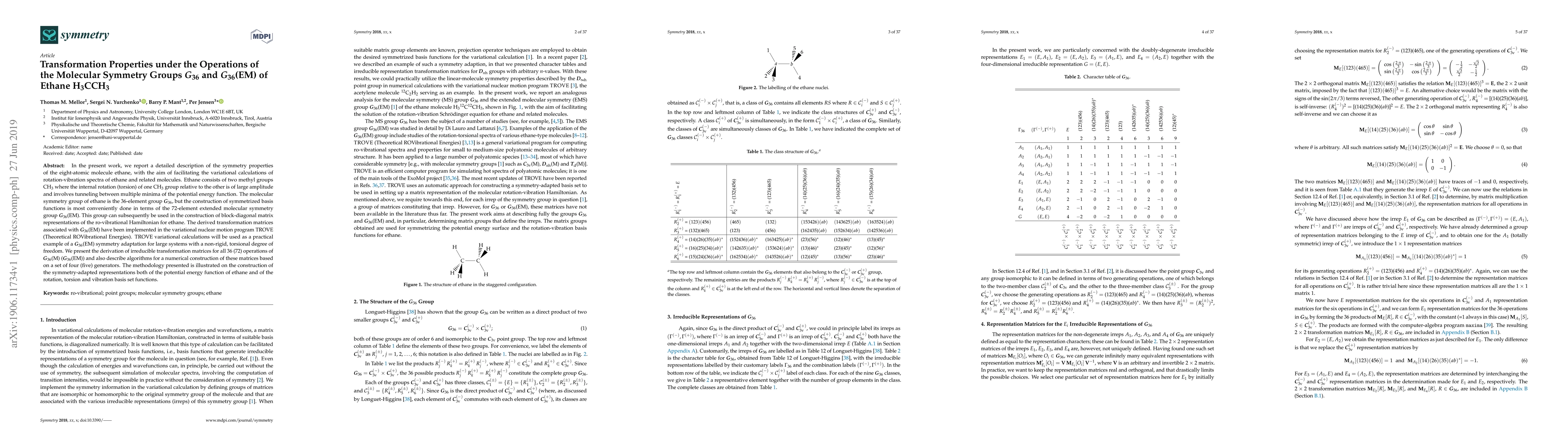 Thumbnail for Transformation Properties under the Operations of the Molecular Symmetry
  Groups $G_{36}$ and $G_{36}\text{(EM)}$ of Ethane $\text{H}_3\text{CCH}_3$