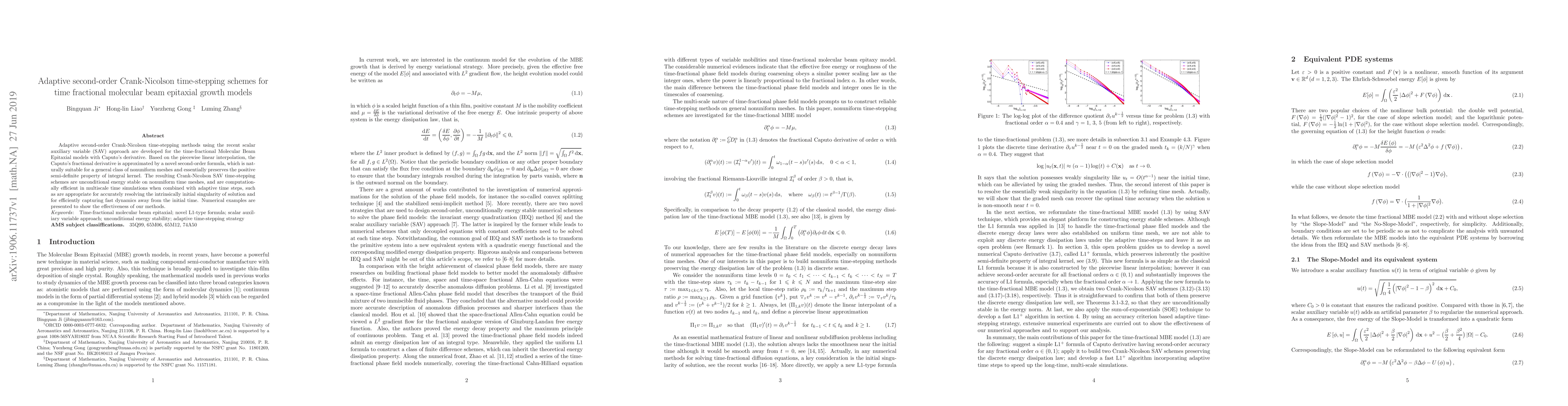 Thumbnail for Adaptive second-order Crank-Nicolson time-stepping schemes for time
  fractional molecular beam epitaxial growth models