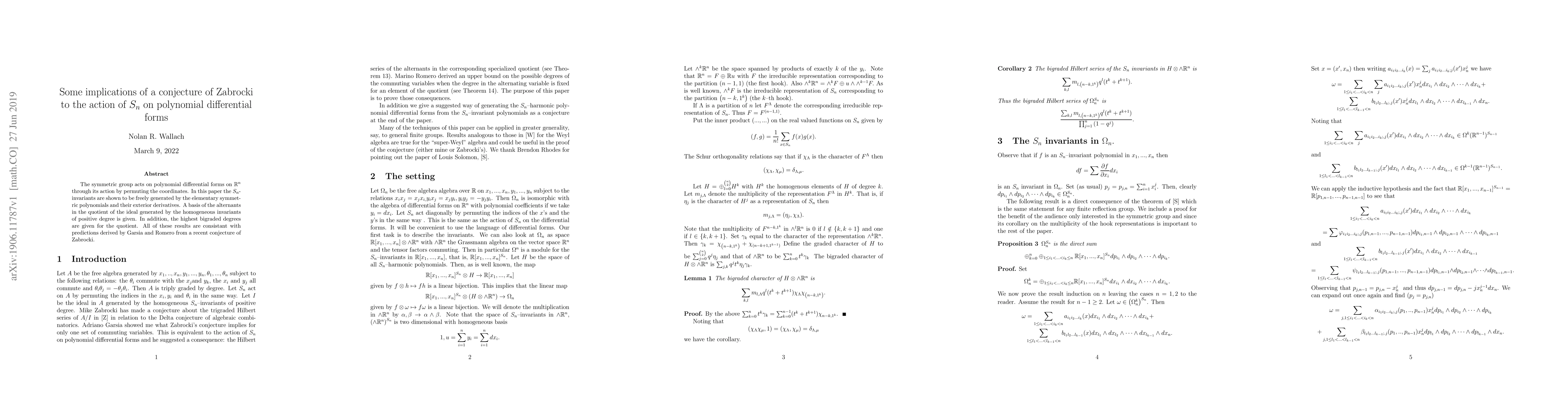 Thumbnail for Some implications of a conjecture of Zabrocki to the action of $S_{n}$
  on polynomial differential forms
