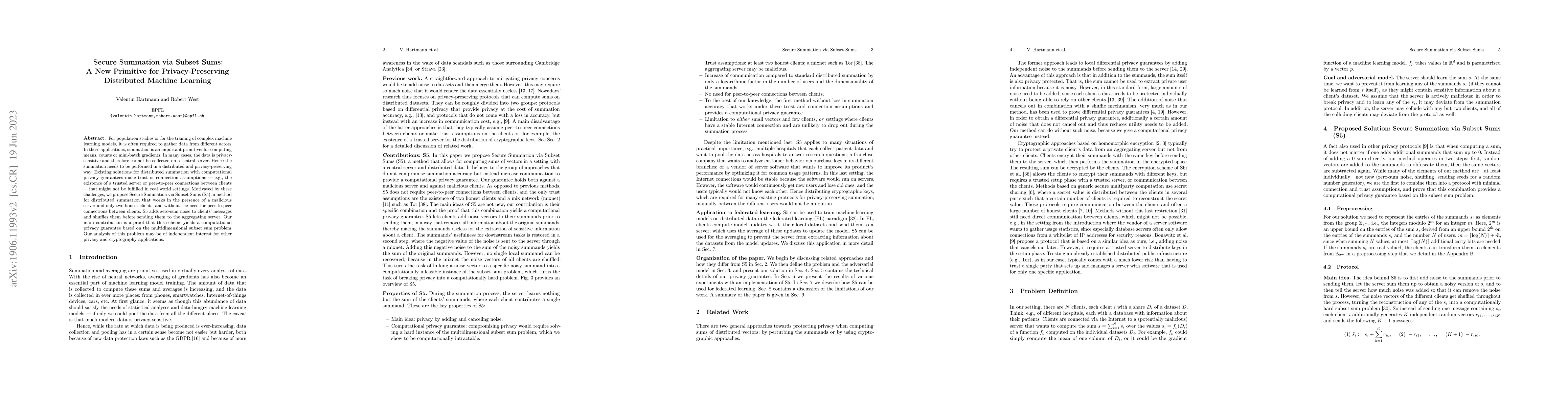 Thumbnail for Secure Summation via Subset Sums: A New Primitive for Privacy-Preserving
  Distributed Machine Learning