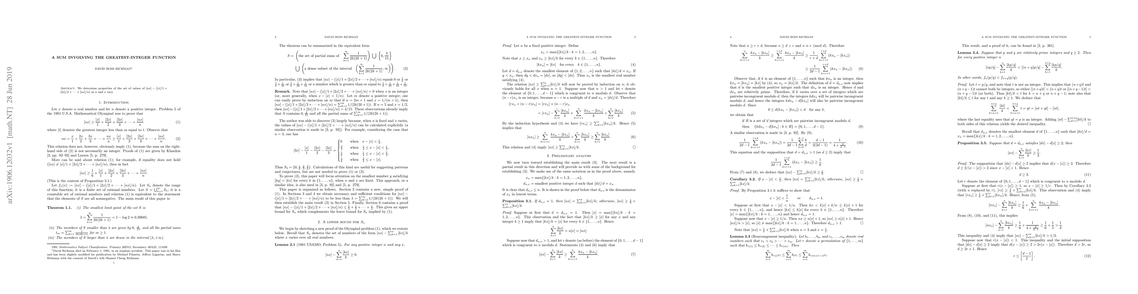 Thumbnail for A sum involving the greatest-integer function