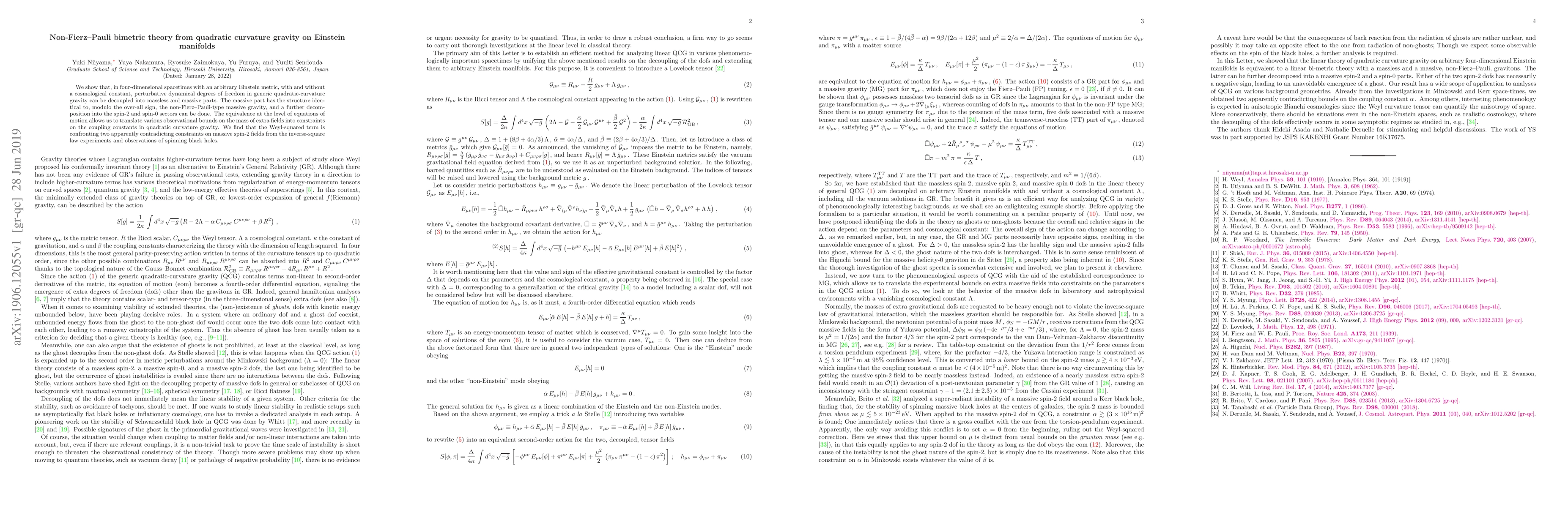 Thumbnail for Non-Fierz-Pauli bimetric theory from quadratic curvature gravity on
  Einstein manifolds
