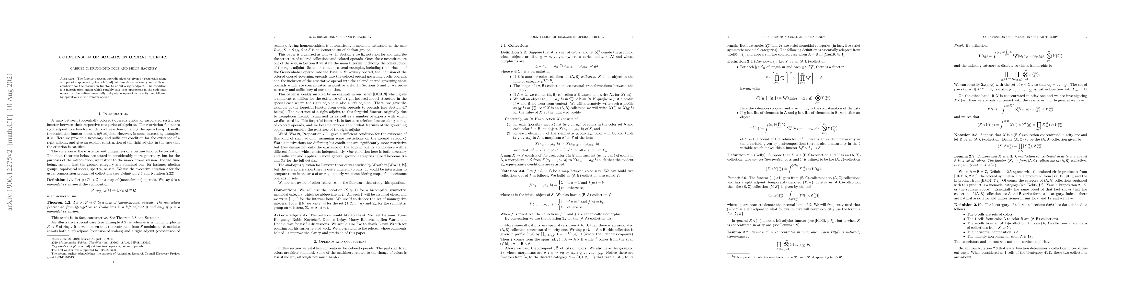 Thumbnail for Coextension of scalars in operad theory