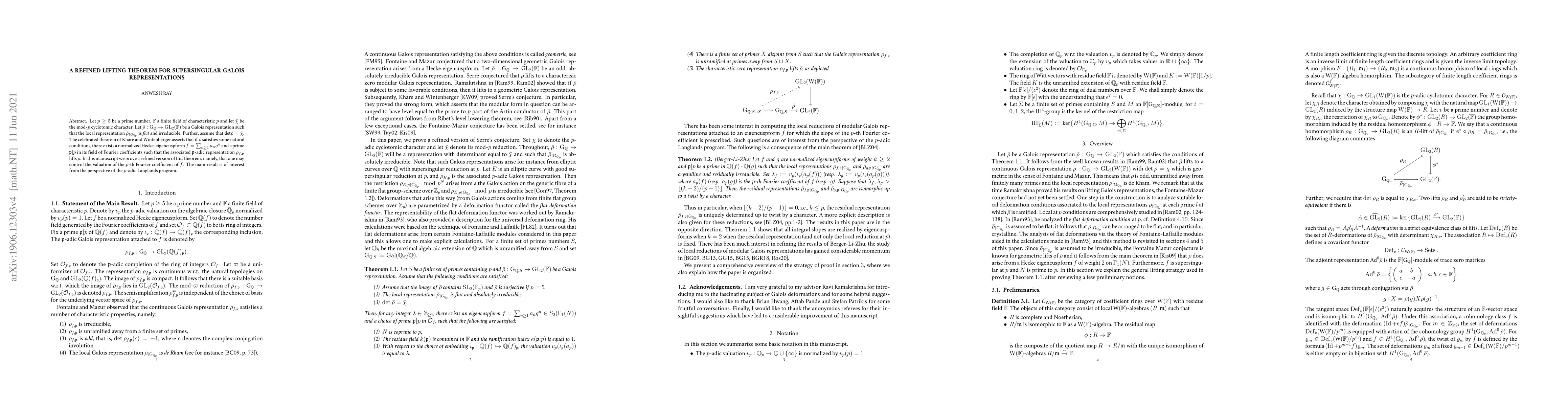 Thumbnail for A Refined Lifting Theorem for Supersingular Galois Representations