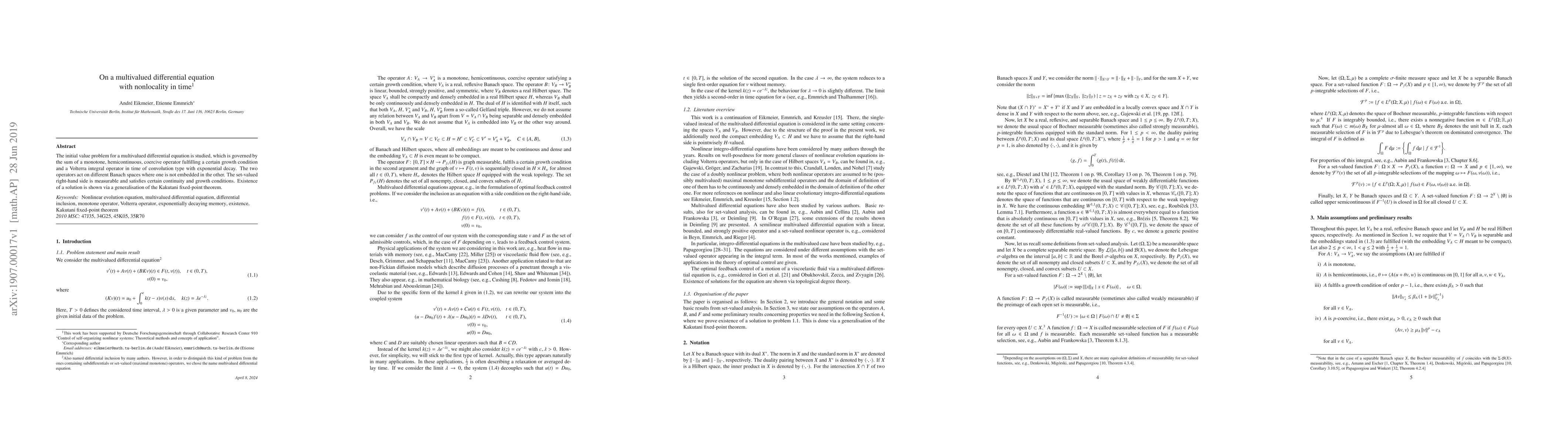 Thumbnail for On a multivalued differential equation with nonlocality in time