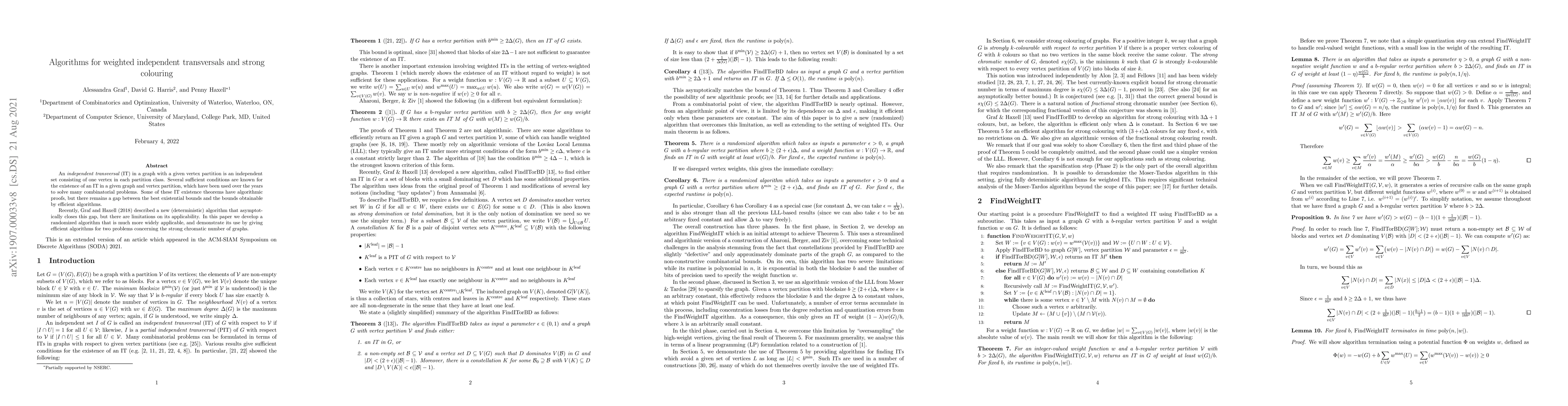 Thumbnail for Algorithms for weighted independent transversals and strong colouring