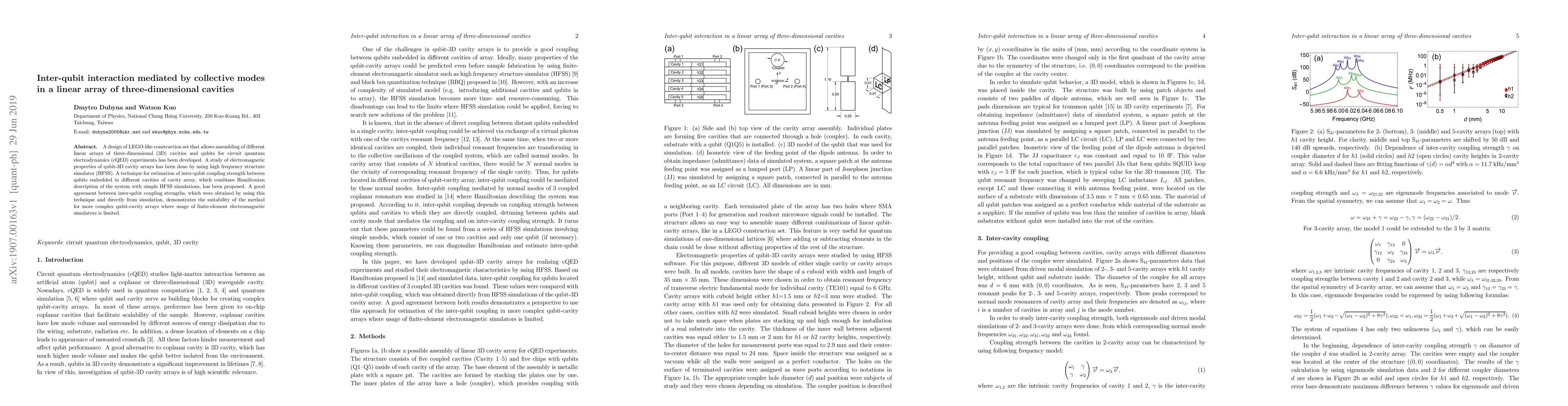 Thumbnail for Inter-qubit interaction mediated by collective modes in a linear array
  of three-dimensional cavities