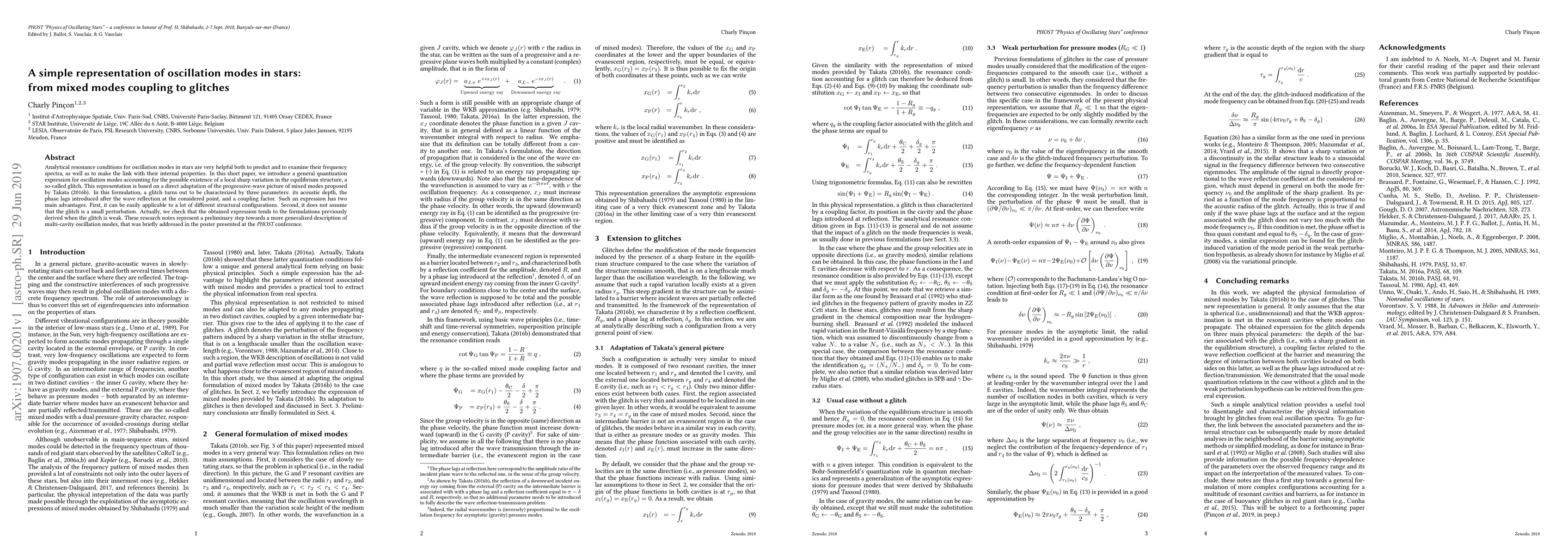 Thumbnail for A simple representation of oscillation modes in stars: from mixed modes
  coupling to glitches