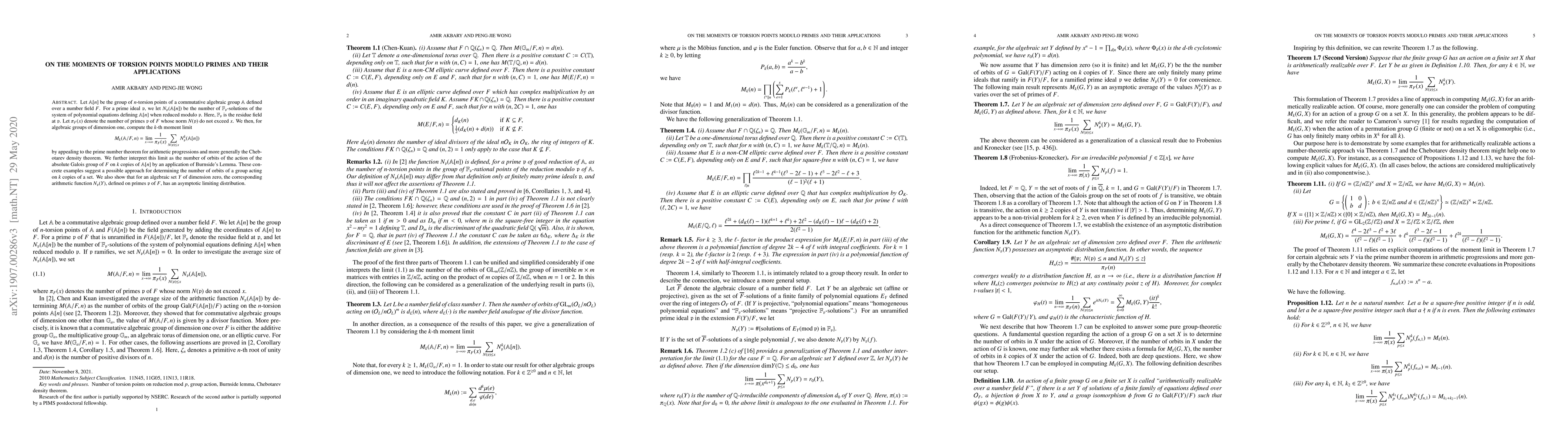 Thumbnail for On the moments of torsion points modulo primes and their applications
