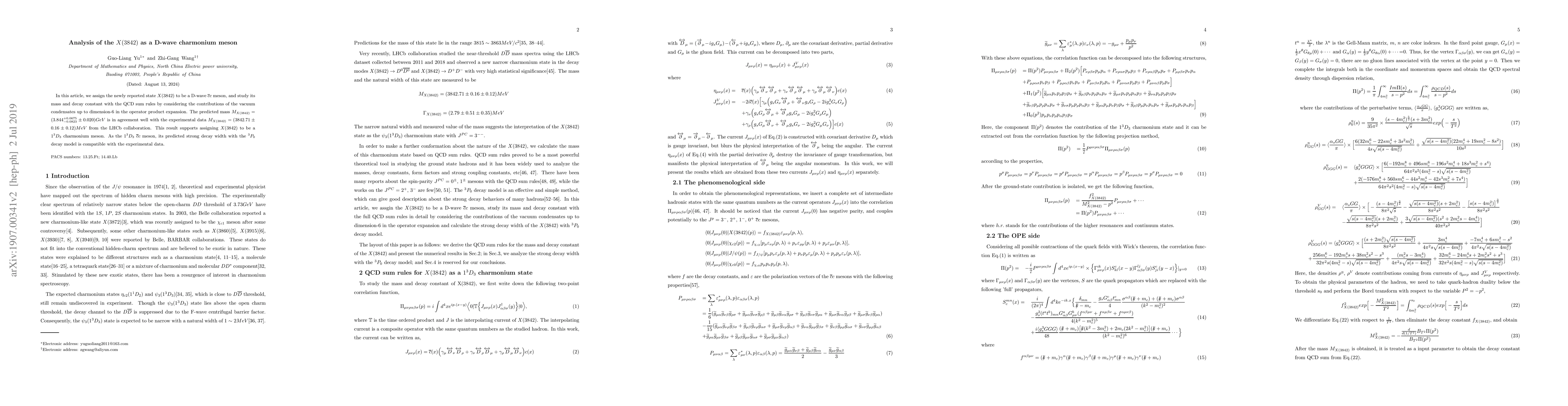 Thumbnail for Analysis of the $X(3842)$ as a D-wave charmonium meson