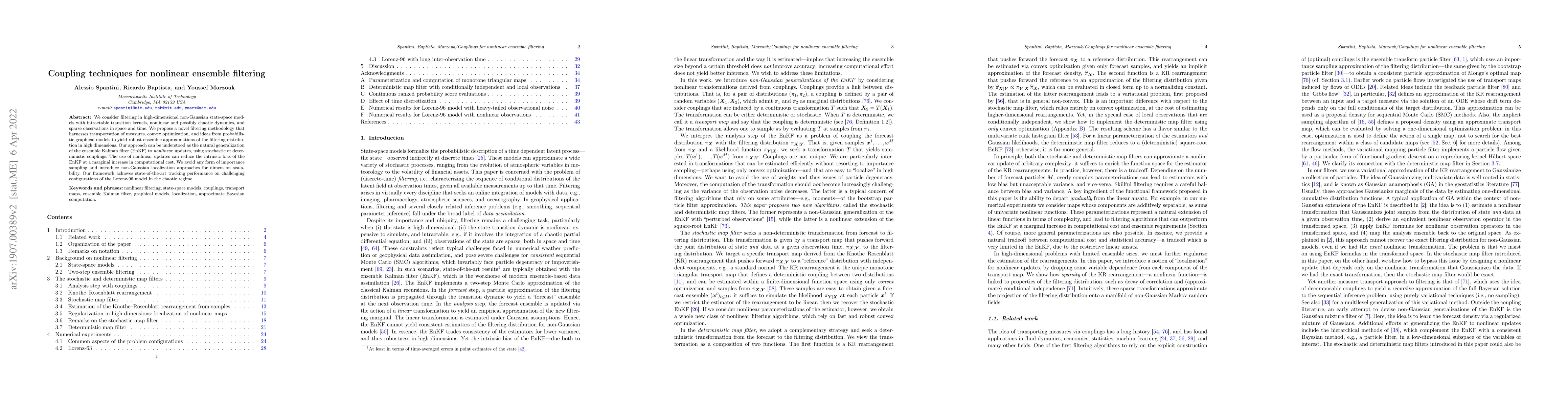 Thumbnail for Coupling techniques for nonlinear ensemble filtering