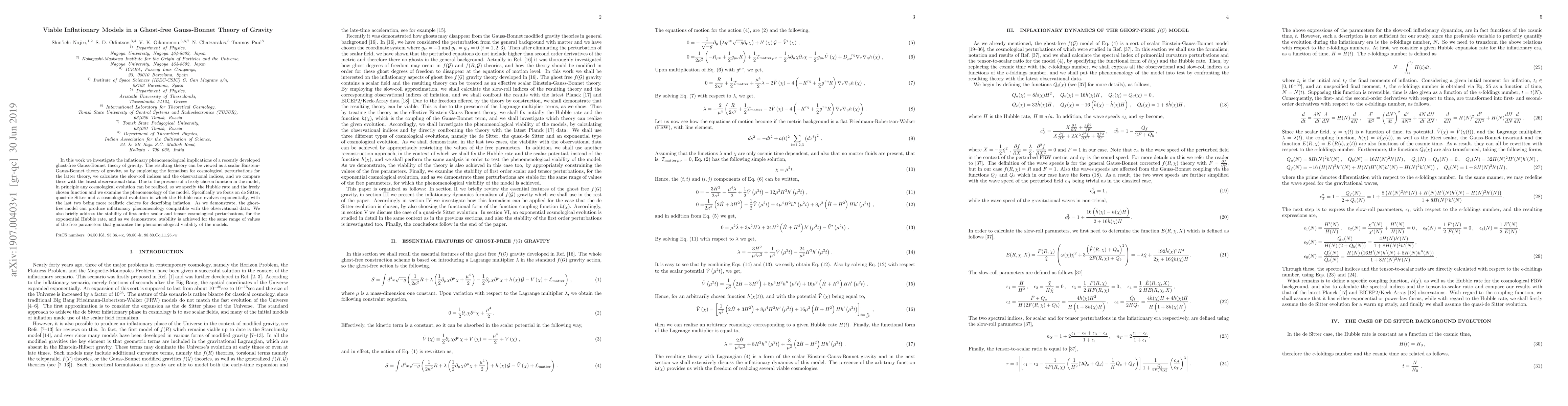 Thumbnail for Viable Inflationary Models in a Ghost-free Gauss-Bonnet Theory of
  Gravity