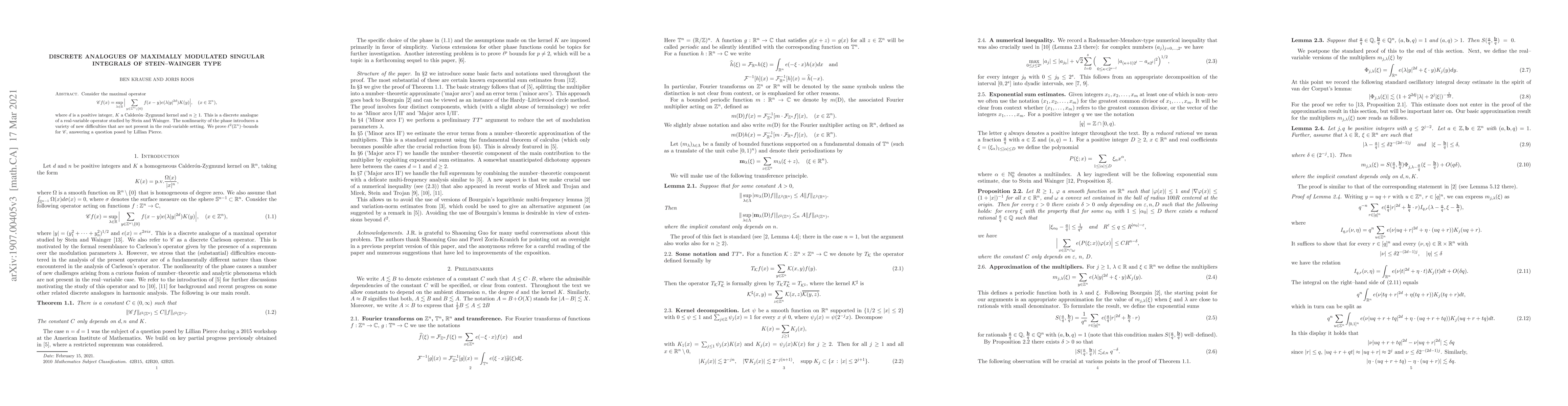 Thumbnail for Discrete analogues of maximally modulated singular integrals of
  Stein-Wainger type