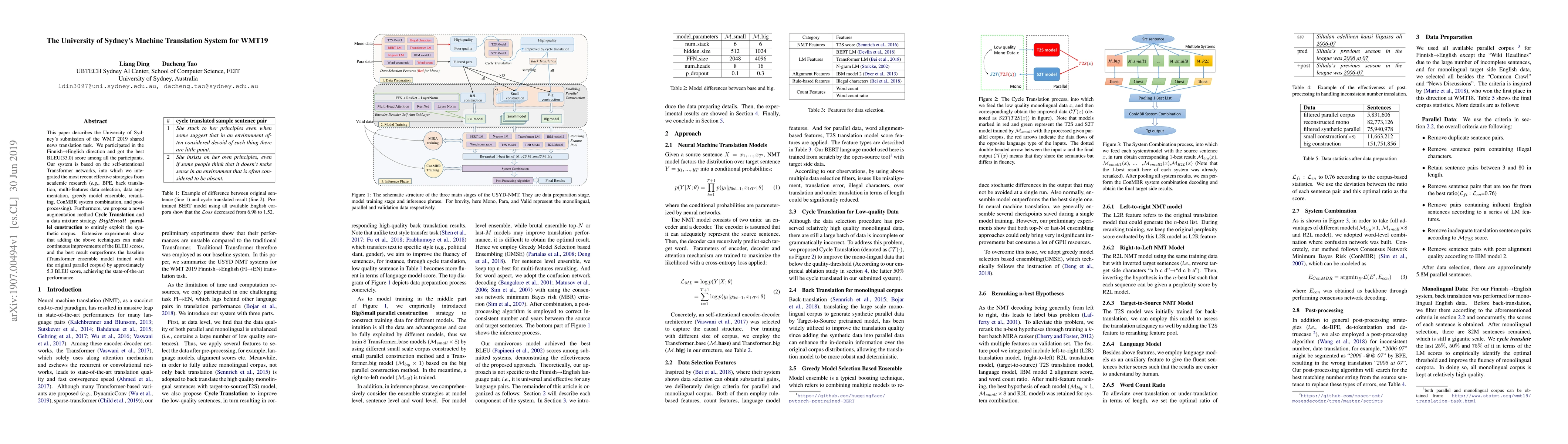 Thumbnail for The University of Sydney's Machine Translation System for WMT19