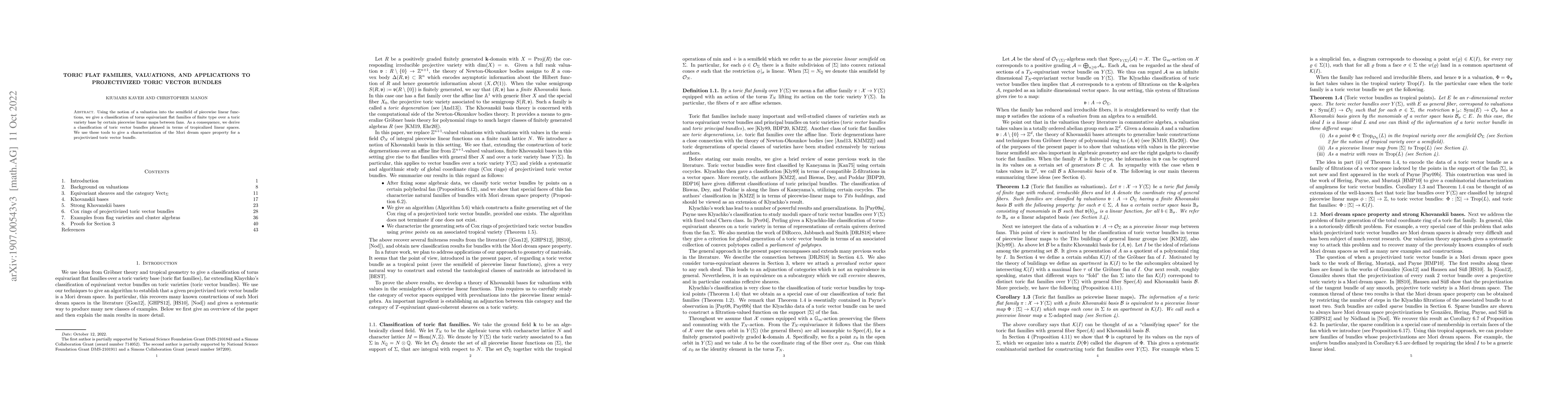 Thumbnail for Toric flat families, valuations, and applications to projectivized toric
  vector bundles