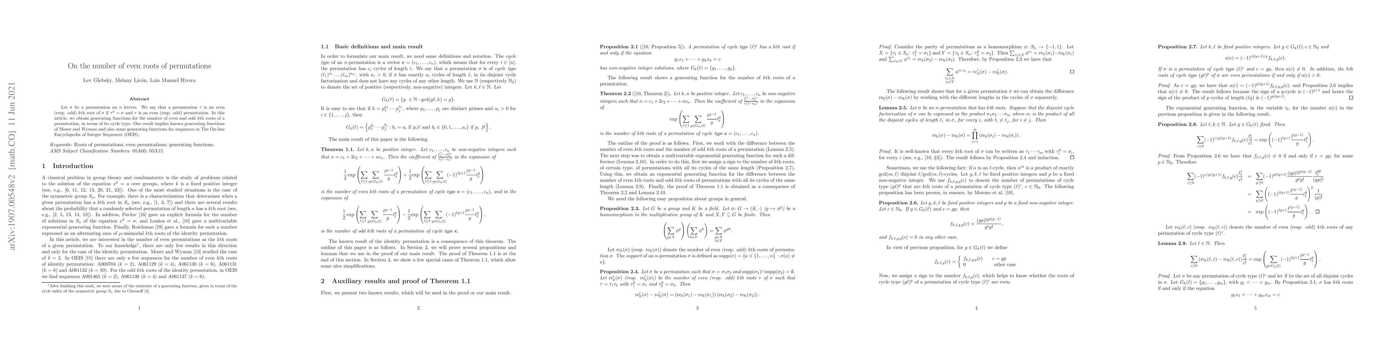 Thumbnail for On the number of even roots of permutations