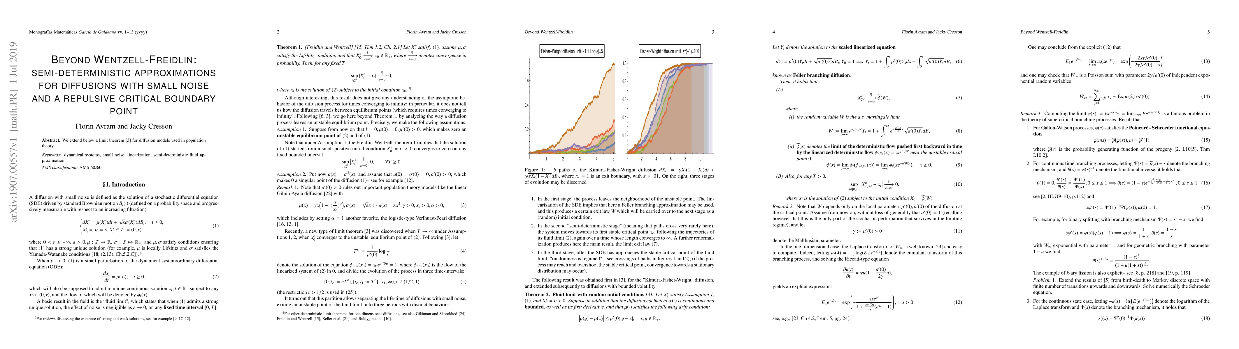 Thumbnail for Beyond Wentzell-Freidlin: semi-deterministic approximations for
  diffusions with small noise and a repulsive critical boundary point